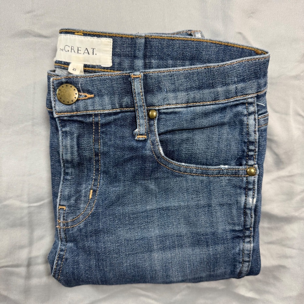 THE GREAT The Almost Skinny Jeans Blue Distressed Knee Size 25 - Picture 1 of 10